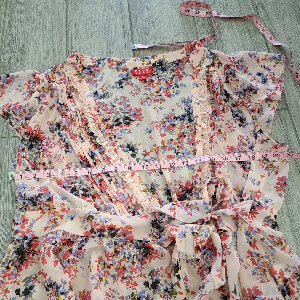 Elle women's pink floral wrap blouse v neck size XL - Picture 9 of 11